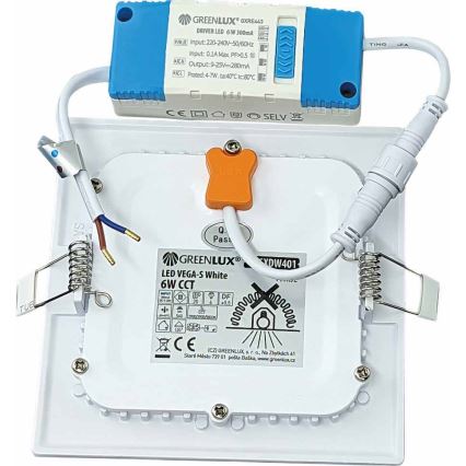 LED Beépíthető lámpa VEGA LED/6W/230V 2900/3900/5800K 12,5x12,5 cm fehér