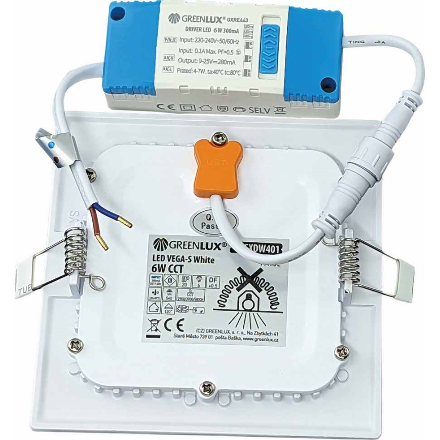 LED Beépíthető lámpa VEGA LED/6W/230V 2900/3900/5800K 12,5x12,5 cm fehér