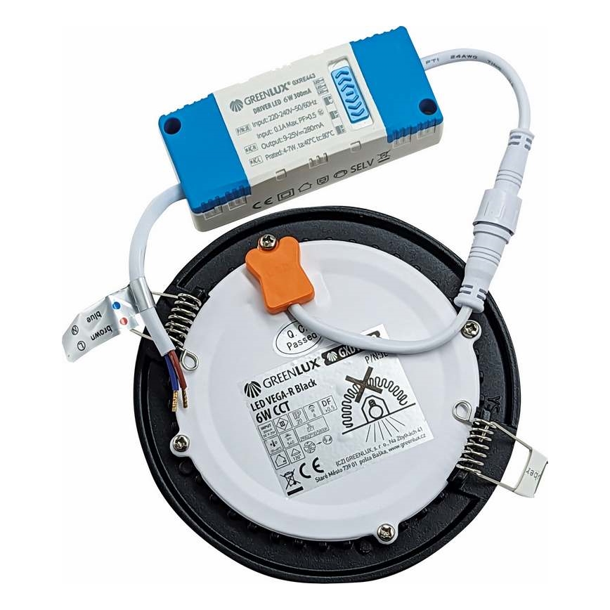 LED Beépíthető lámpa VEGA LED/6W/230V 2900/3900/5800K átm. 12,5 cm fekete