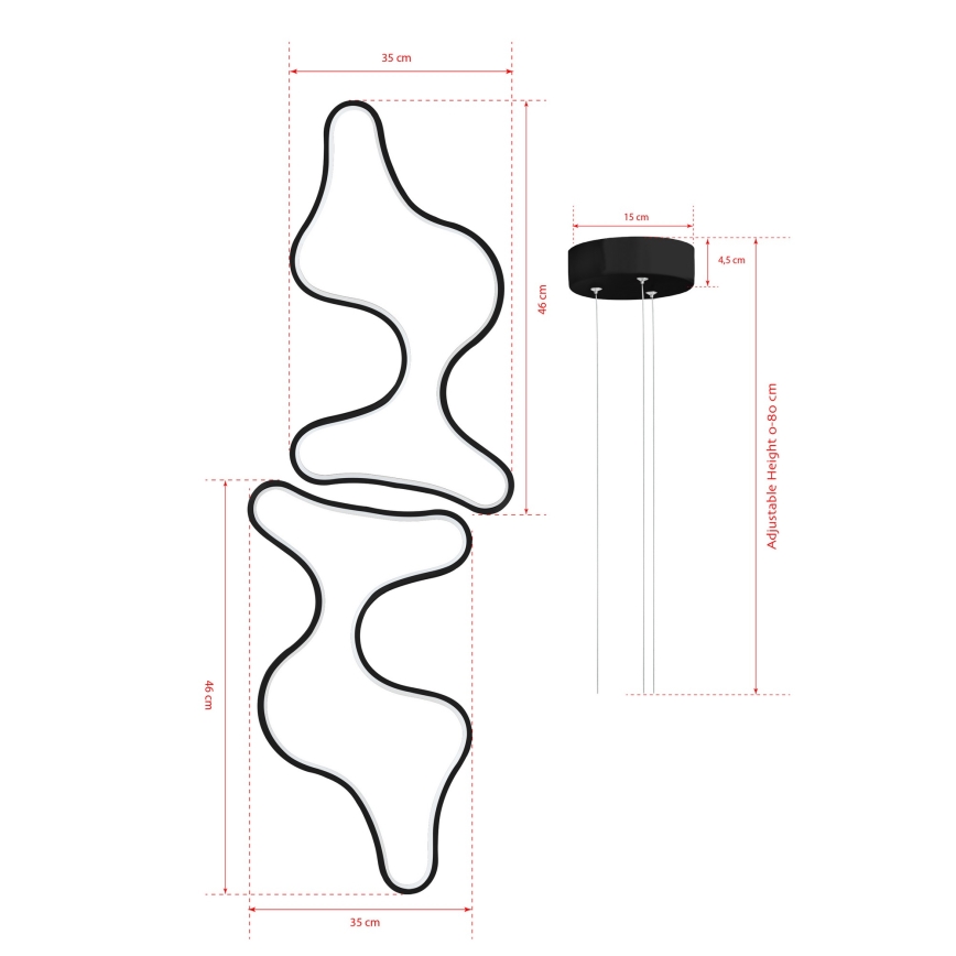 LED csillár kábelen DUPLE ARTISAN LED/80W/230V 6500K fekete