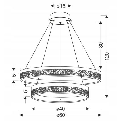 LED csillár kábelen FROZI LED/38W/230V átm. 60 cm fekete