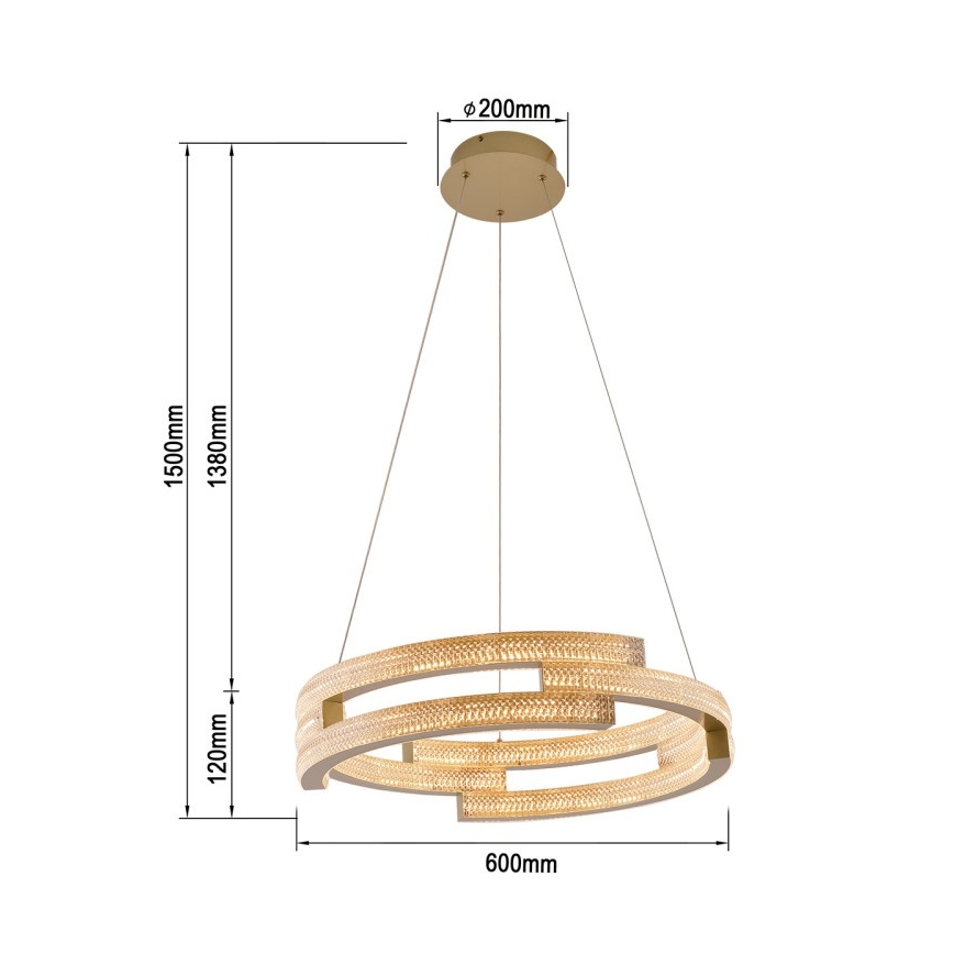 LED csillár kábelen TARJA LED/36W/230V 3000/4000/6000K átmérő 60 cm arany
