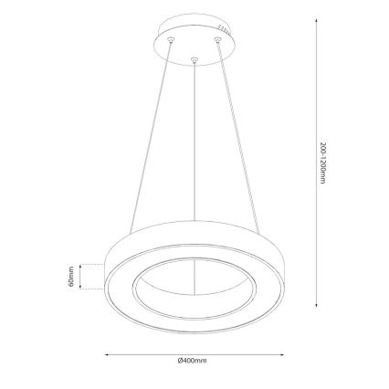 LED csillár kábelen UNION LED/40W/230V 3000/4000/6500K, átmérő 40 cm, fekete