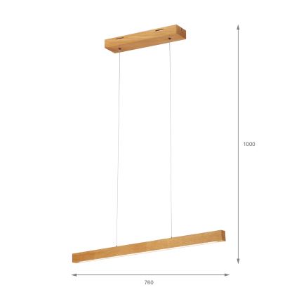 LED csillár kábelen VERDE LED/18W/230V 3000K 76 cm tölgy