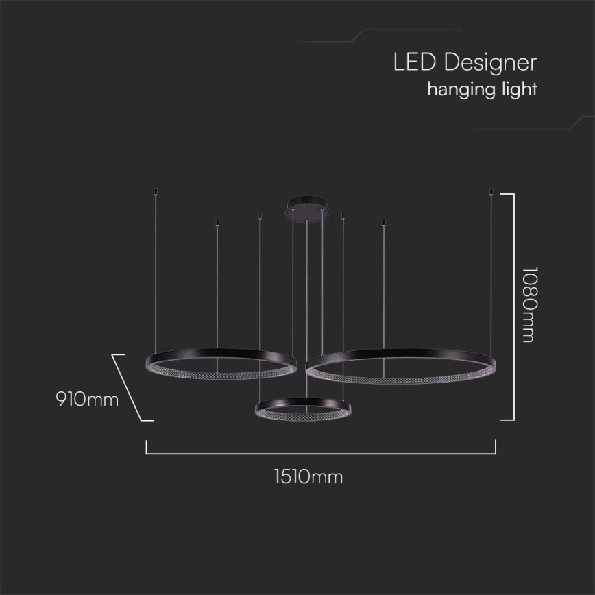 LED Csillár zsinóron 3xLED/19W/230V 3000K fekete