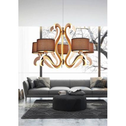 LED Csillár zsinóron AMBROSIA 5xE14/40W/230V + LED/43W réz