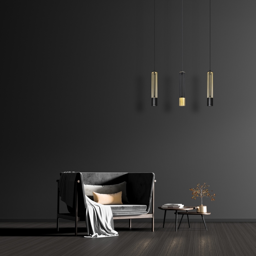 LED Csillár zsinóron BARS 3xGU10/4,8W/230V fekete/arany