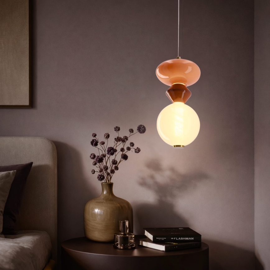 LED csillár zsinóron FLORES LED/10W/230V arany/narancssárga/barna