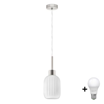 LED csillár zsinóron HARMA 1xE27/60W/230V, átmérő 14 cm, matt króm/fehér