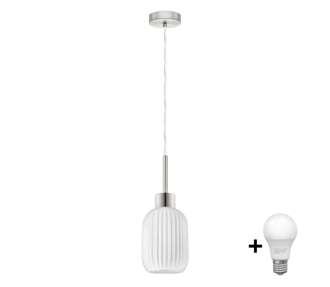 Eglo LED csillár zsinóron HARMA 1xE27/60W/230V, átmérő 14 cm, matt króm/fehér 1xEG32515+1xNSLA55442