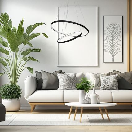 LED Csillár zsinóron HOOP LED/51W/230V átm. 60 cm 4000K fekete