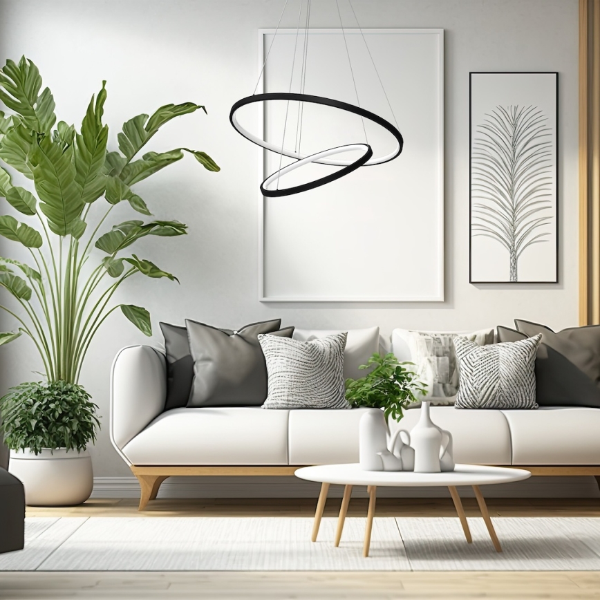 LED Csillár zsinóron HOOP LED/51W/230V átm. 60 cm 4000K fekete