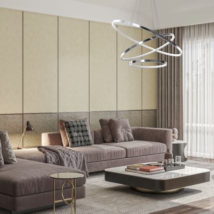 LED Csillár zsinóron HOOP LED/93W/230V átm. 80 cm 4000K fényezett króm