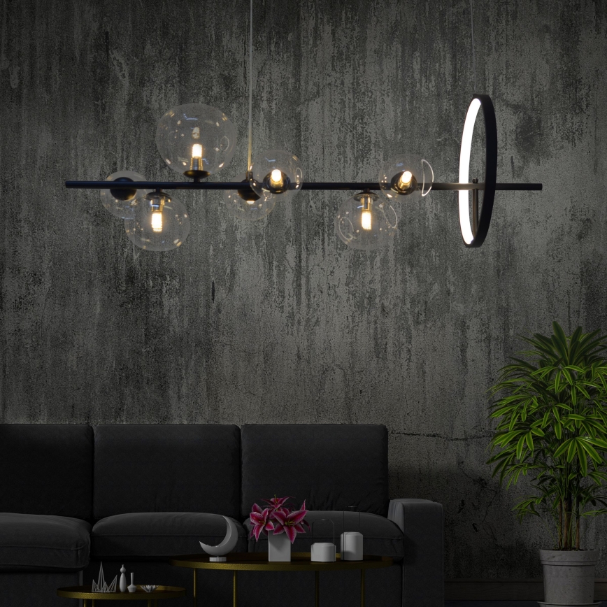 LED Csillár zsinóron HYBRID LED/15W/230V + 7xG9/6W 4000K fekete