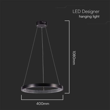 LED Csillár zsinóron LED/19W/230V 3000K fekete