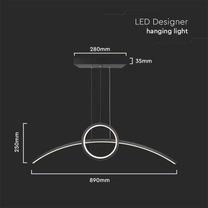 LED Csillár zsinóron LED/30W/230V 4000K 88 cm fekete