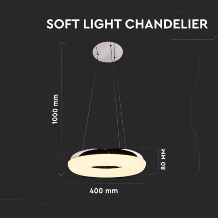LED Csillár zsinóron LED/40W/230V 3000K átm. 40 cm fényezett króm