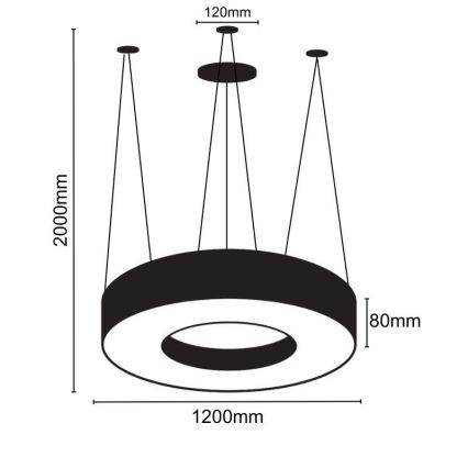LED Csillár zsinóron LED/60W/230V 4000K átm. 120 cm fekete