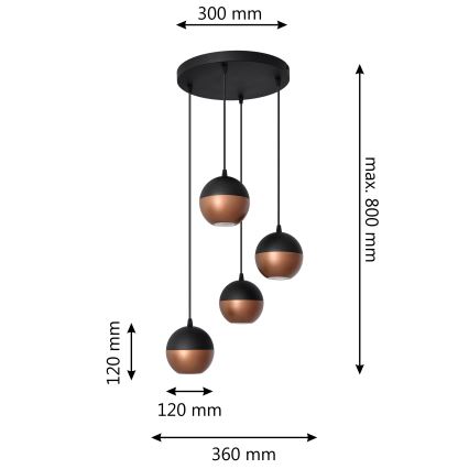 LED Csillár zsinóron MIDWAY 4xGU10/4,8W/230V fekete/réz