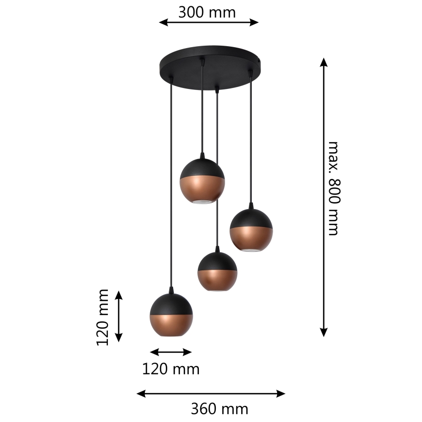 LED Csillár zsinóron MIDWAY 4xGU10/4,8W/230V fekete/réz