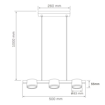 LED Csillár zsinóron MIRELLA 3xGX53/6W/230V fekete