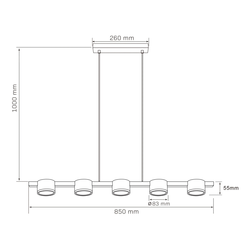 LED Csillár zsinóron MIRELLA 5xGX53/6W/230V fekete