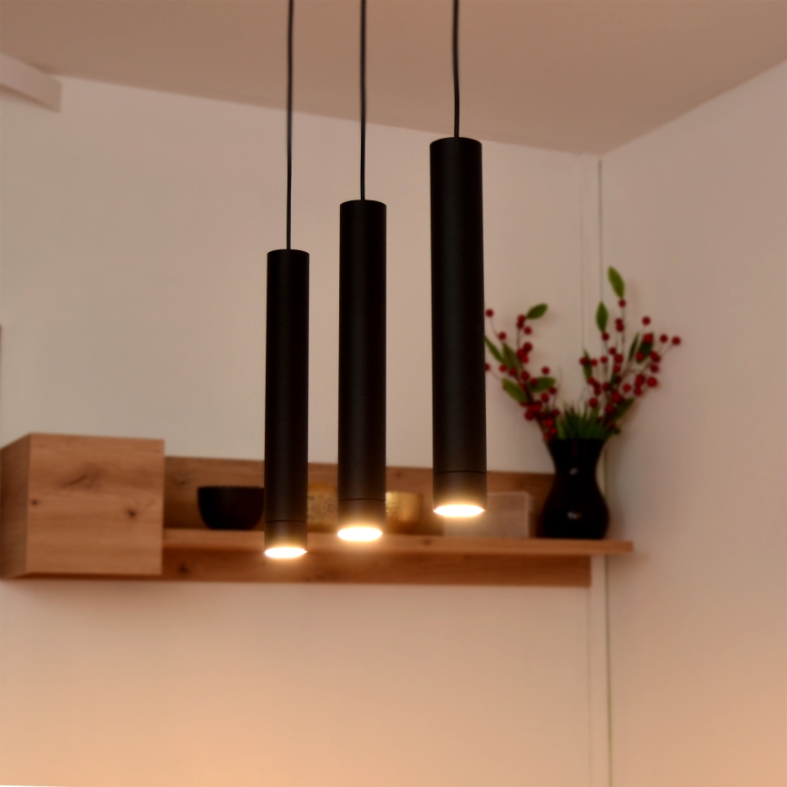 LED Csillár zsinóron TUBA 3xGU10/4,8W/230V fekete