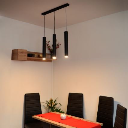 LED Csillár zsinóron TUBA 3xGU10/4,8W/230V fekete