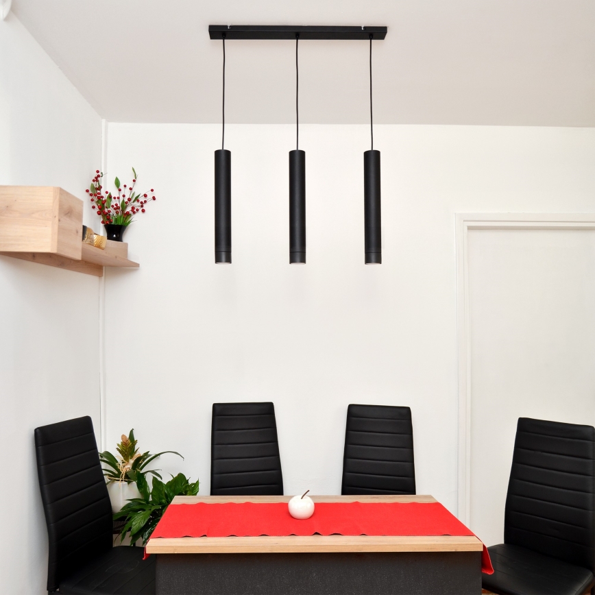 LED Csillár zsinóron TUBA 3xGU10/4,8W/230V fekete