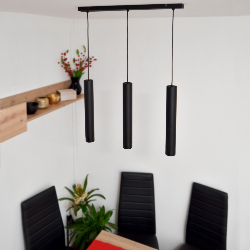 LED Csillár zsinóron TUBA 3xGU10/4,8W/230V fekete