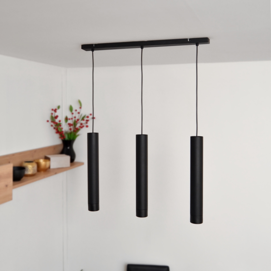 LED Csillár zsinóron TUBA 3xGU10/4,8W/230V fekete