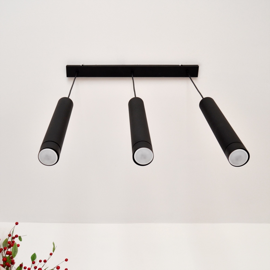 LED Csillár zsinóron TUBA 3xGU10/4,8W/230V fekete