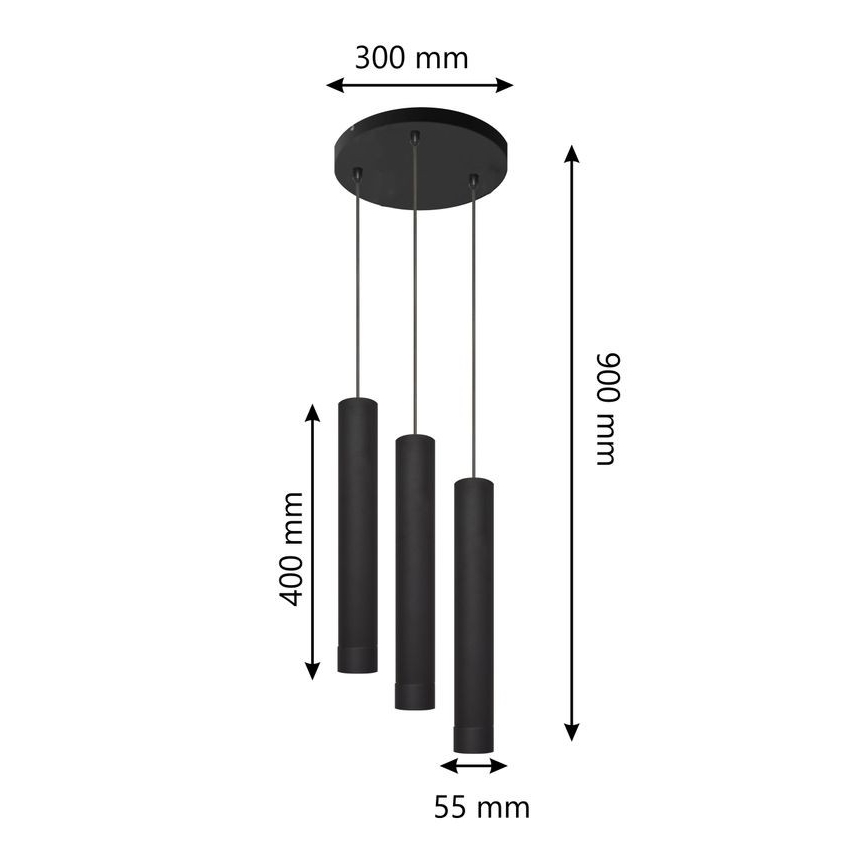 LED Csillár zsinóron TUBA 3xGU10/4,8W/230V fekete