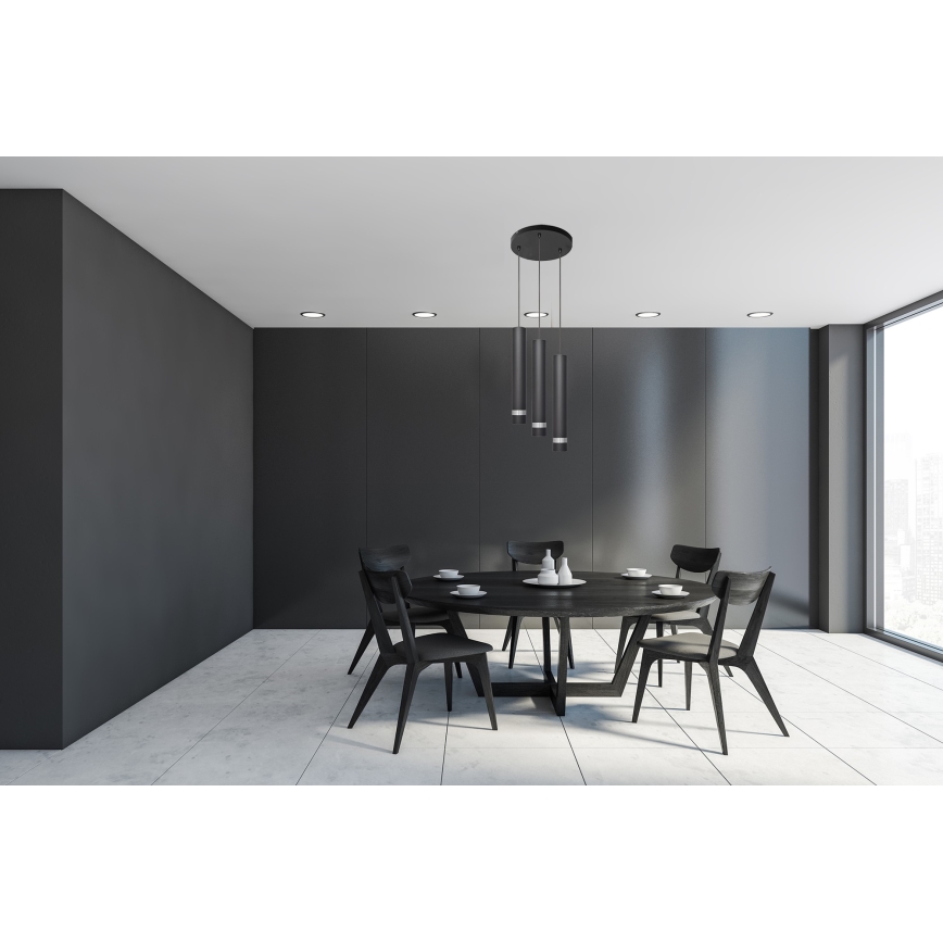 LED Csillár zsinóron TUBA 3xGU10/4,8W/230V fekete/fényezett króm