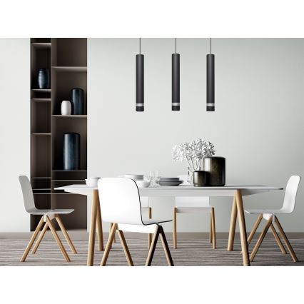 LED Csillár zsinóron TUBA 3xGU10/4,8W/230V fekete/fényezett króm