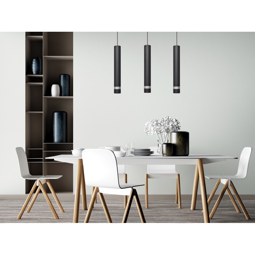 LED Csillár zsinóron TUBA 3xGU10/4,8W/230V fekete/fényezett króm