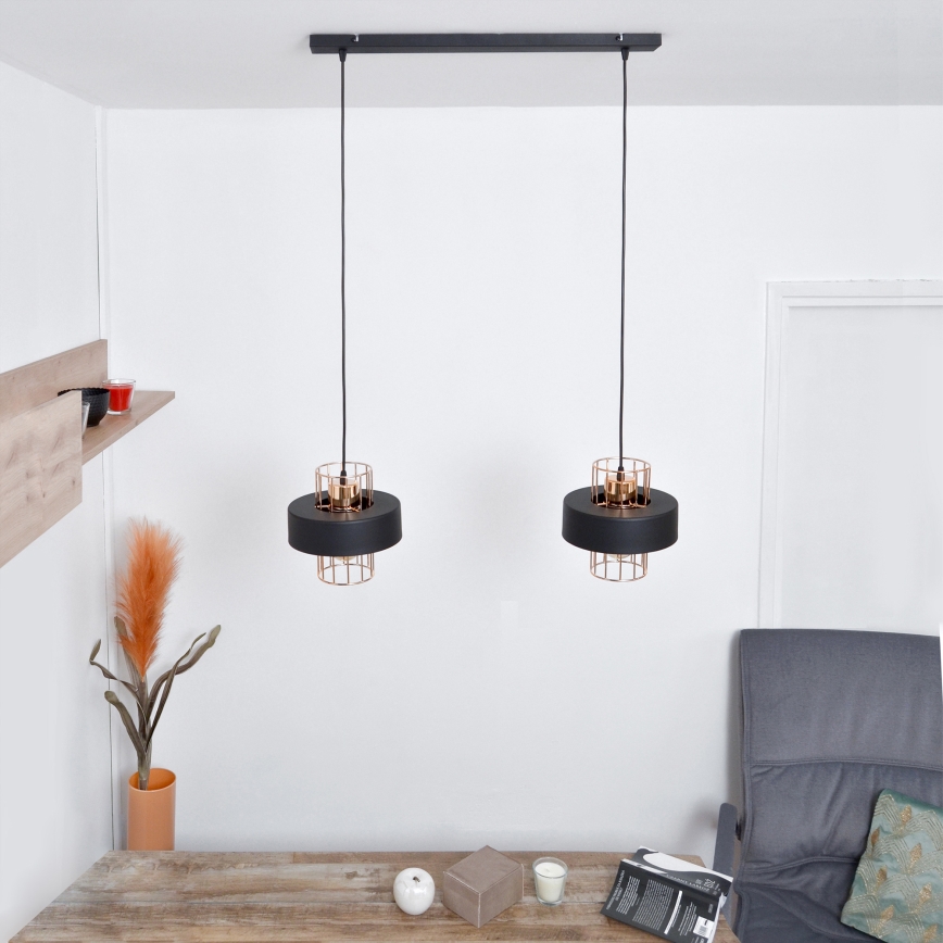 LED Csillár zsinóron VOLTA 2xE27/15W/230V fekete/arany