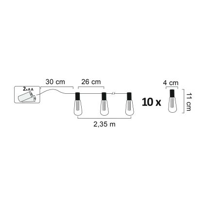 LED dekorációs fényfüzér EDISON 2,65 m 10xLED/2xAA