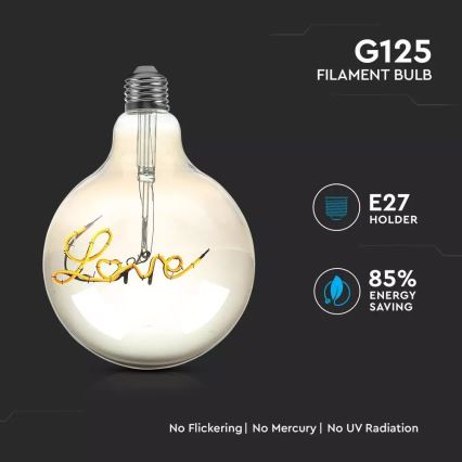 LED Dekorációs izzó FILAMENT G125 E27/5W/230V 2200K