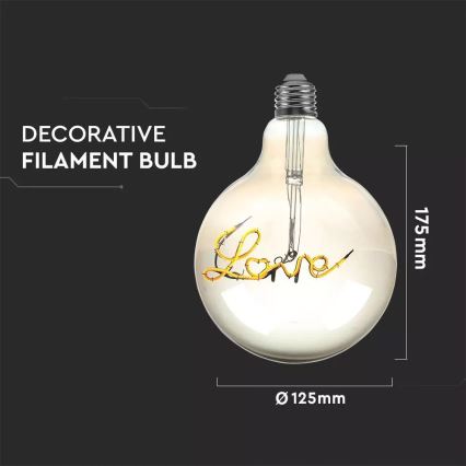 LED Dekorációs izzó FILAMENT G125 E27/5W/230V 2200K