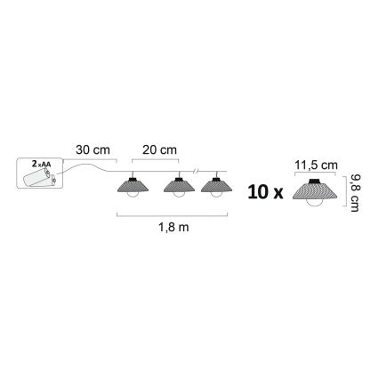 LED Dekoratív fényfüzér ASTRA 10xLED/2xAA 2,1 m fekete