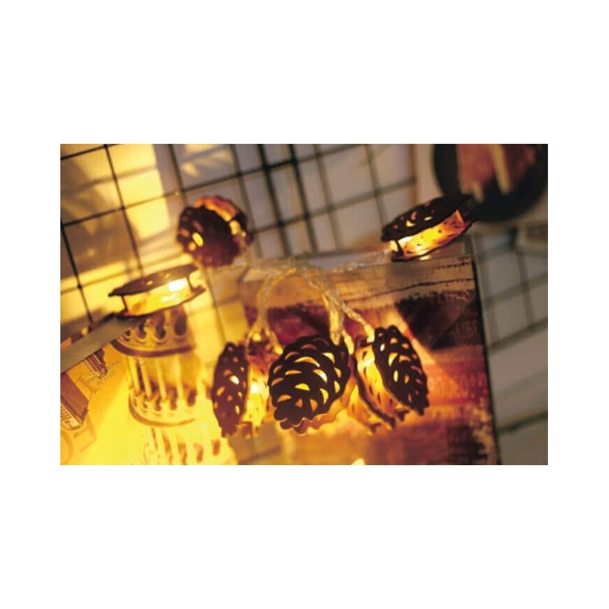 LED Dekoratív lánc 10xLED/2xAA 1,65m toboz