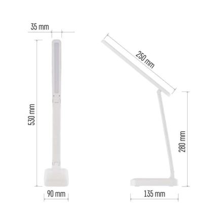 LED Dimmelhető Asztali lámpa tölthető LED/5W/3,7V 3000K/4000K/6500K 800mAh fehér