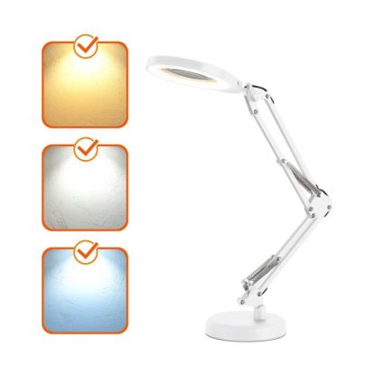 LED fényerőszabályozható 2 az 1-ben asztali lámpa nagyítóval AURIQ LOUPE LED/10W/5V 3000/4000/6500K fehér