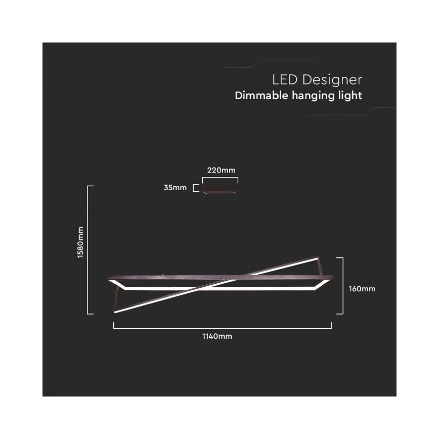 LED Dimmelhető csillár zsinóron LED/45W/230V 3000K 114 cm fekete