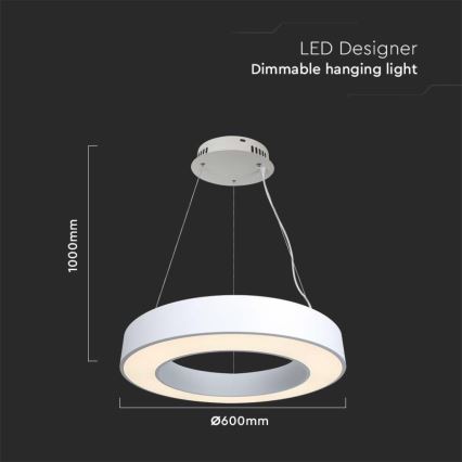 LED Dimmelhető csillár zsinóron LED/50W/230V 4000K átm. 60 cm fehér