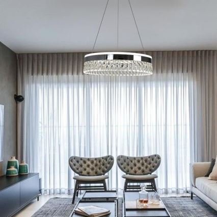 LED Dimmelhető kristálycsillár zsinóron LED/90W/230V 3000-6500K fényezett króm + távirányítás