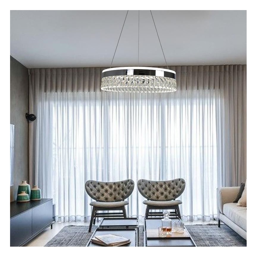 LED Dimmelhető kristálycsillár zsinóron LED/90W/230V 3000-6500K fényezett króm + távirányítás