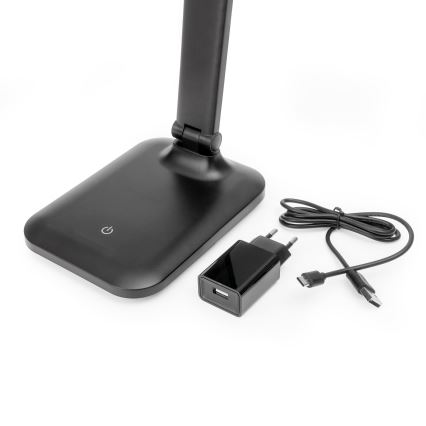 LED dimmelhető, érintésvezérlésű asztali lámpa USB-porttal REMUS LED/5W/230V fekete