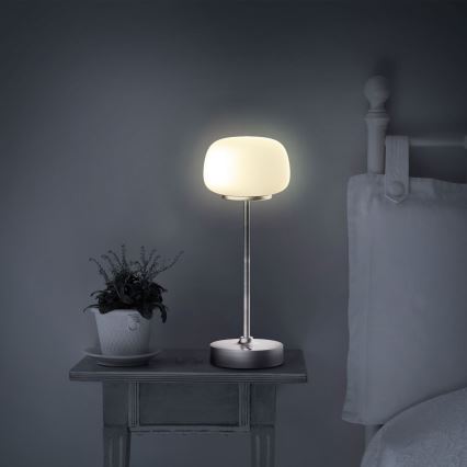 LED Dimmelhető érintős asztali lámpa RIMINI LED/2W/5V USB 2000 mAh matt króm/fehér